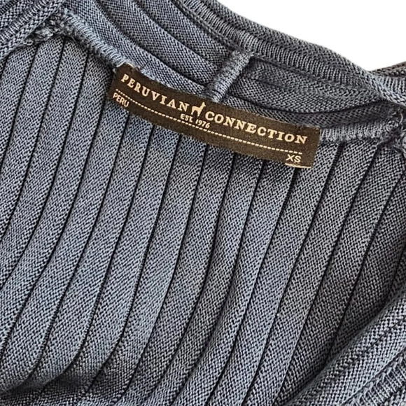 Peruvian Connection Ribbed Geometric Midi Dress Size XS Blue Stretch A-Line - Picture 6 of 9